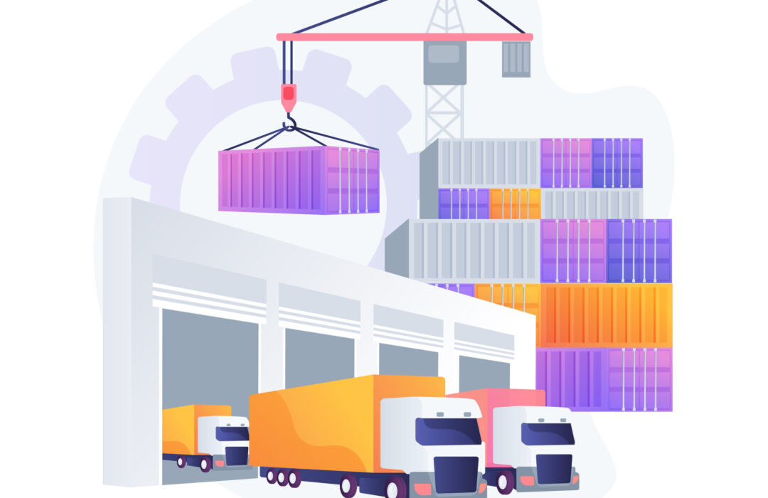 Logistics hub abstract concept vector illustration. Global logistics center, commercial warehouse, distribution hub, supply chain management, transportation cost optimization abstract metaphor.